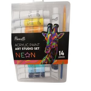 NEON Acrylic Paint Set 12 Tubes w Paint Brush & Case Art Studio Professional New